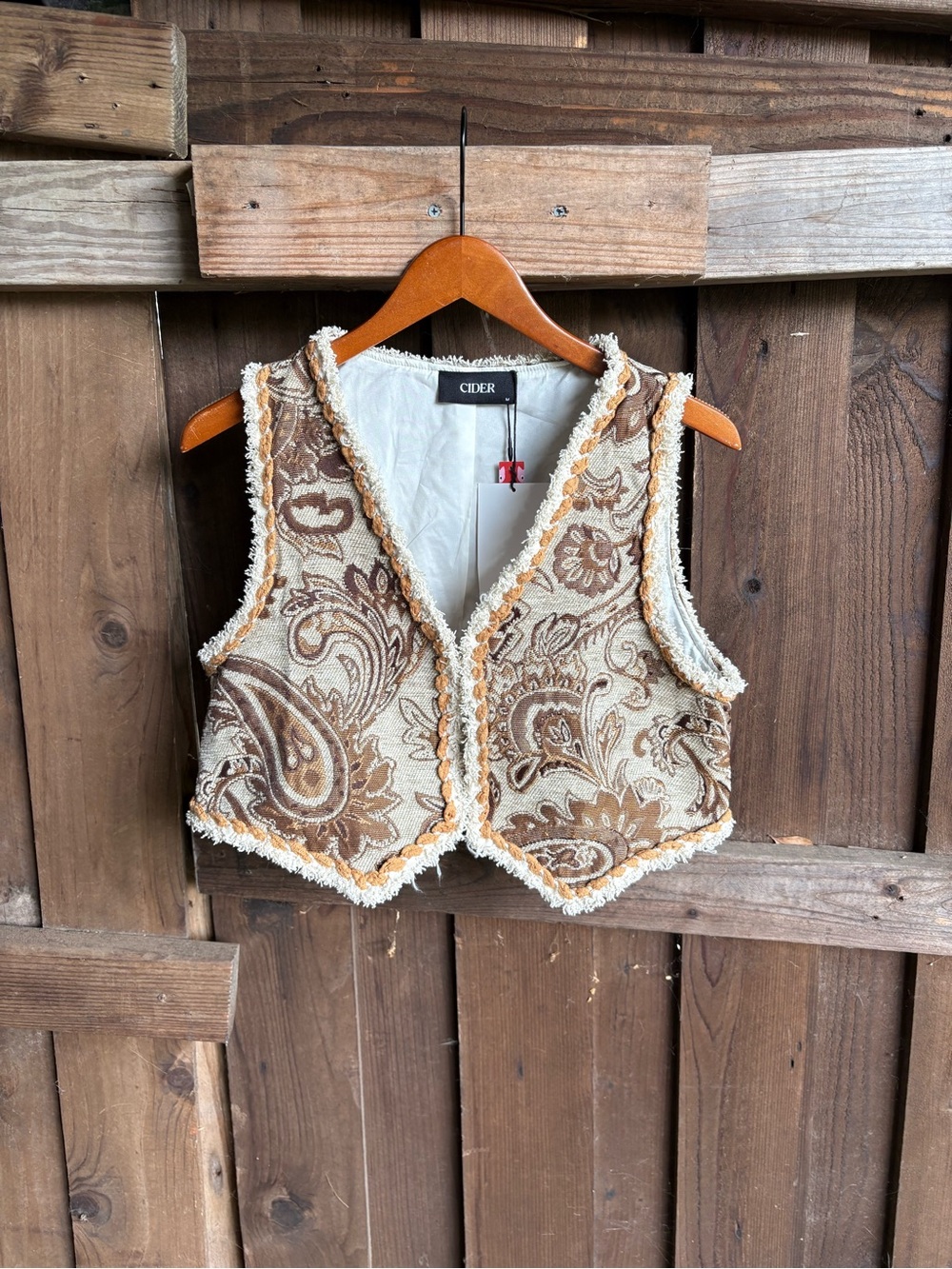 NWT Cider Tapestry Grannycore REN Fair Fringe Vest